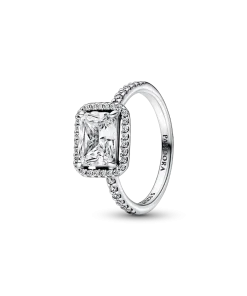 Rectangular Sparkling Halo Ring