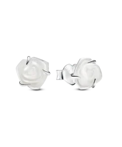 White Rose in Bloom Stud Earrings