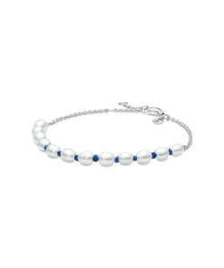 FINAL SALE - Treated Freshwater Cultured Pearl Blue Cord Chain Bracelet