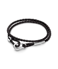 Pandora Moments Brown Braided Double Leather Bracelet