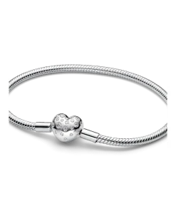 Pandora Sterling Silver Lab-grown Diamond Heart Clasp Snake Chain Bracelet