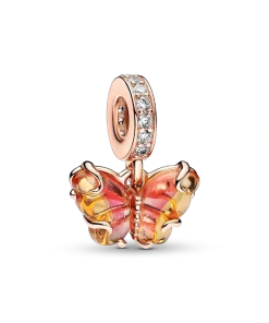 Pink & Yellow Murano Glass Butterfly Dangle Charm