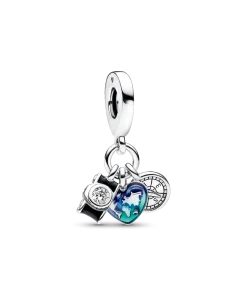 Camera, Heart & Compass Triple Dangle Charm