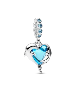 Blue Murano Glass Dolphins Dangle Charm