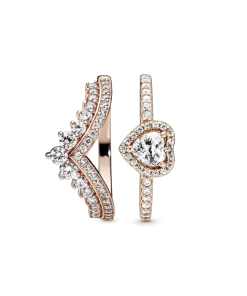 Heart of Rose Princess Wishbone Stacking Ring Set