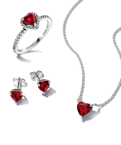 Sparkling Red Heart Ring Set