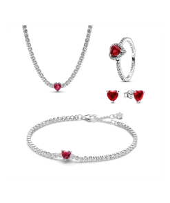 Red Sparkling Heart Tennis Jewelry Set