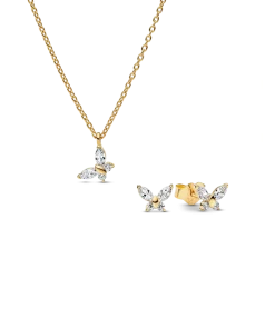 Gold-plated Sparkling Clear Butterfly Necklace and Earring Set