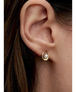 Alternative view of Organically Shaped Oval & Treated Freshwater Cultured Pearl Stud Earrings