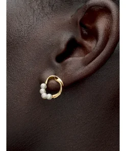Alternative view of Organically Shaped Circle & Treated Freshwater Cultured Pearls Stud Earrings