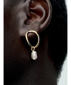 Alternative view of Organically Shaped Circle & Baroque Treated Freshwater Cultured Pearl Earrings