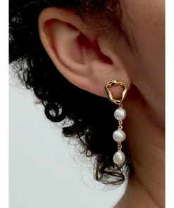 Alternative view of Organically Shaped Circle & Baroque Treated Freshwater Cultured Pearls Drop Earrings