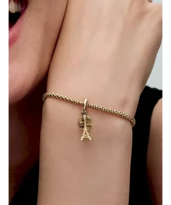 Alternative view of Paris Eiffel Tower Lab-Grown Diamond Engravable Double Dangle Charm