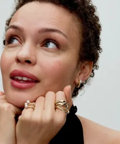 Alternative view of Treated Freshwater Cultured Pearl & Organically Shaped Hoop Earrings